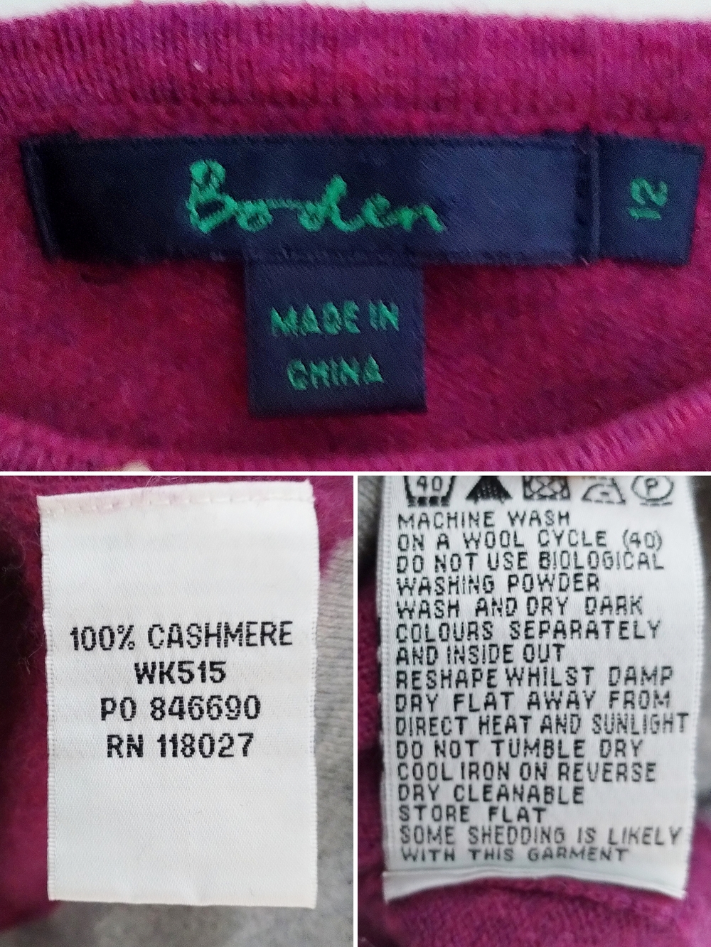 Boden Cashmere Boatneck Sweater Fuchsia 3/4 Sleeve UK 12 - Picture 2 of 9